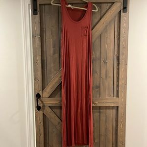 Rust Red Cotton Maxi Dress